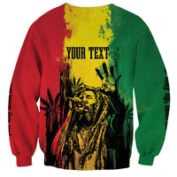 Personalized sweatshirt with back 'YOUR TEXT' print and reggae grunge graphic, crew neck