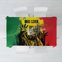 Square tablecloth with green, yellow, red grunge portrait and flower accents