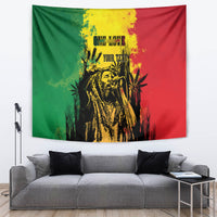 Personalized reggae grunge tapestry wall hanging with portrait in yellow, black, green, and red.