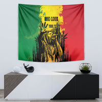 Personalized reggae grunge tapestry featuring a golden portrait design on green and red background.
