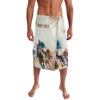 Personalized horse racing lavalava, beige with horse riders print and YOUR TEXT