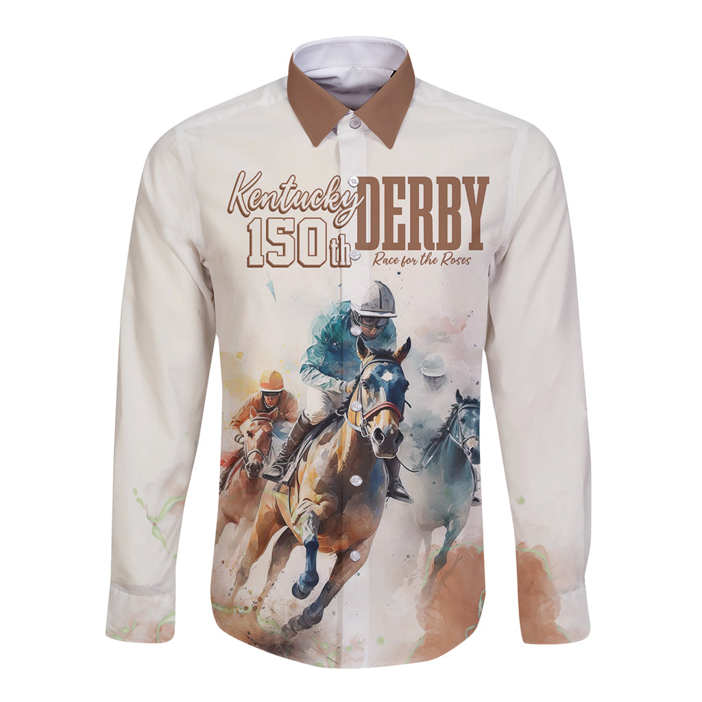 Personalised Kentucky Horse Racing Long Sleeve Button Shirt 150th Anniversary - Wonder Print Shop