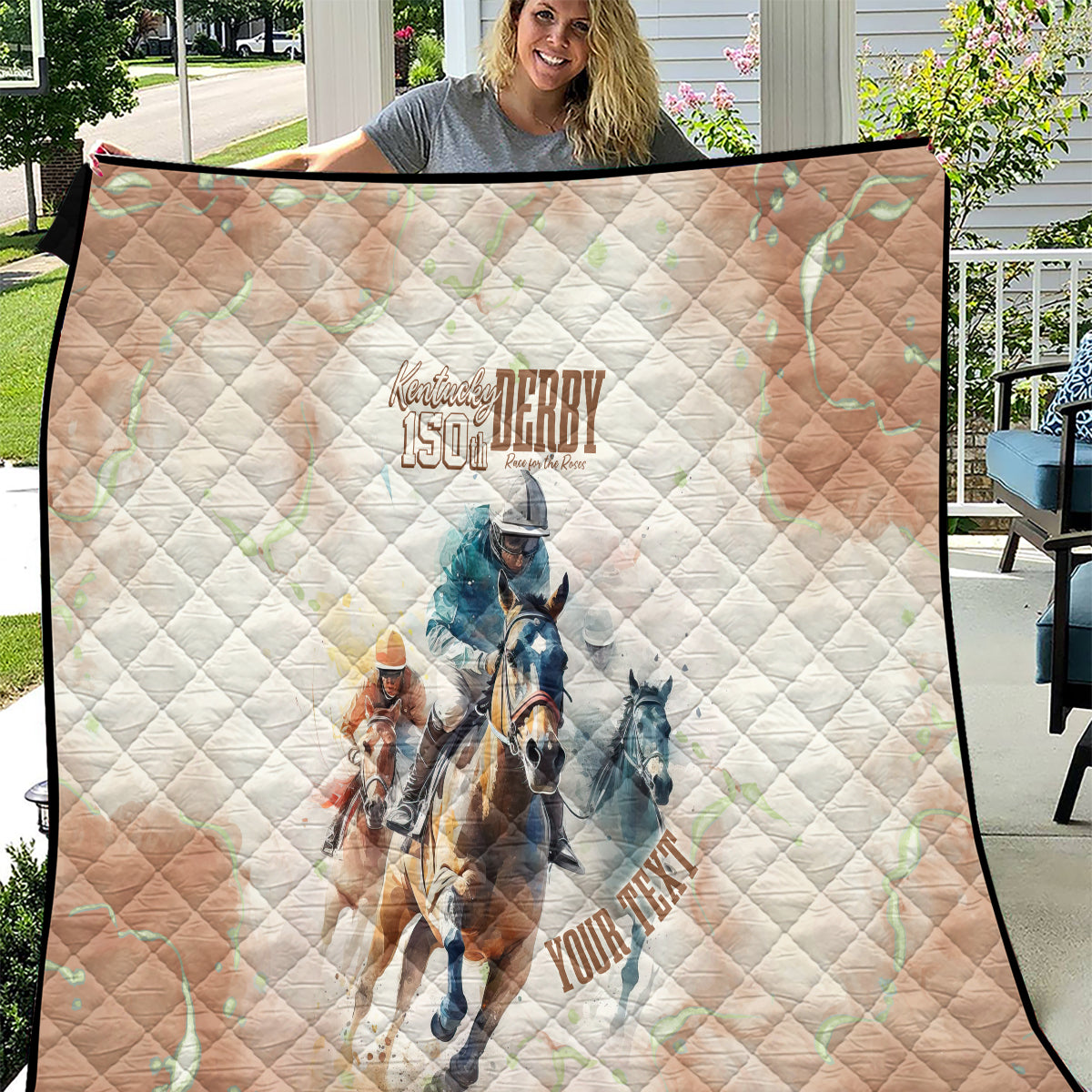 Personalised Kentucky Horse Racing Quilt 150th Anniversary