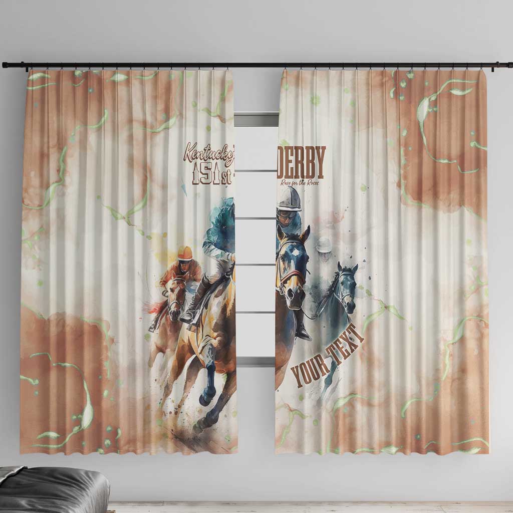 Beige horse racing window curtains with anniversary derby horse artwork panel print