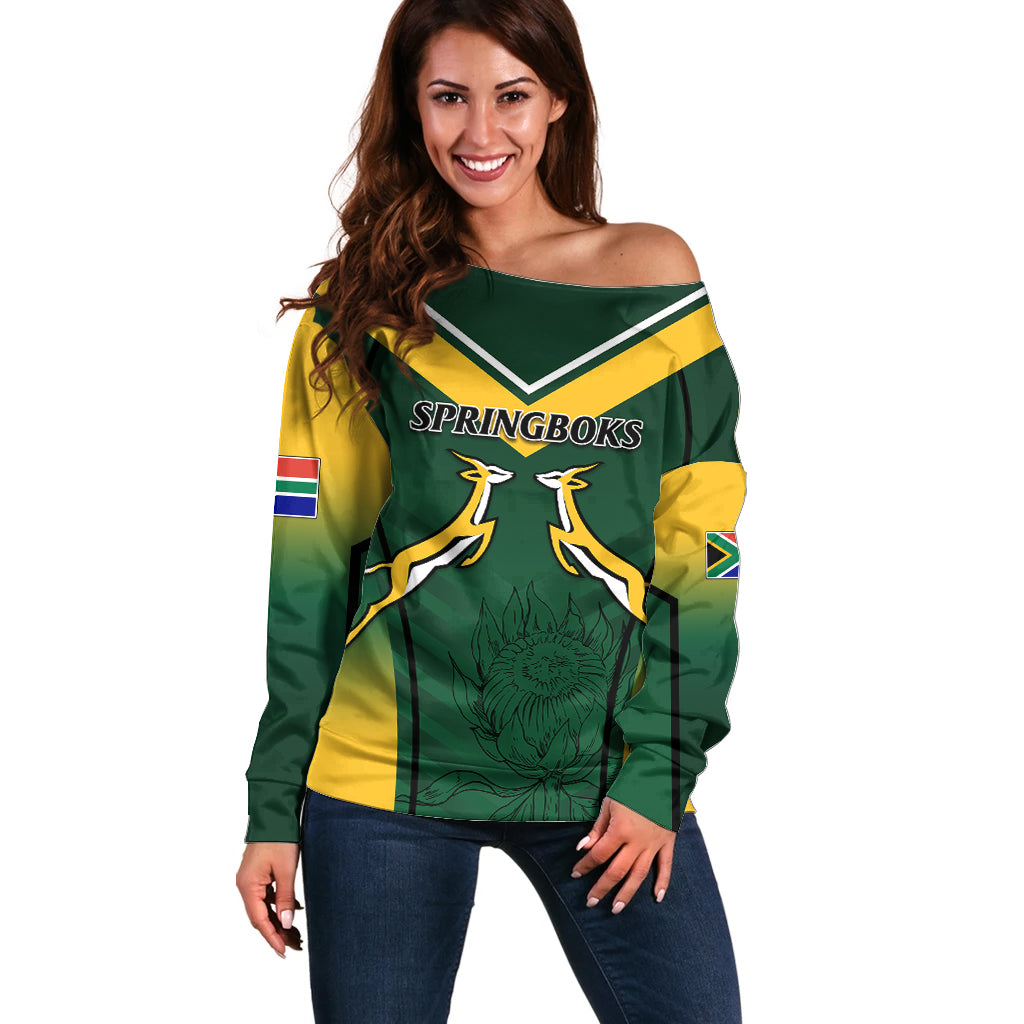 South Africa Rugby 2023 Off Shoulder Sweater Bokke Champions - Wonder Print Shop