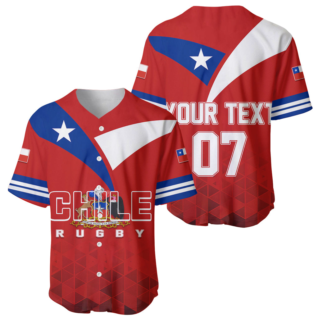 Red rugby jerseys two views, Chile flag styling and number 07 on back