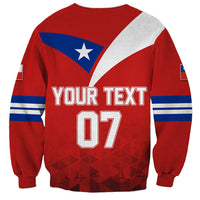 Red sweatshirt with Chile flag panel, YOUR TEXT 07 front print
