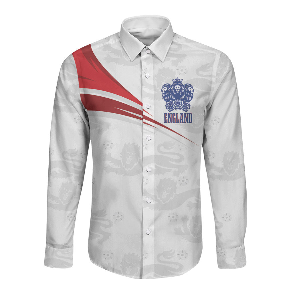 England Football WC2026 Custom Long Sleeve Button Shirt Three Lions - Happy And Glorious
