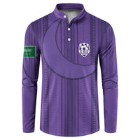 Purple long-sleeve button-up soccer sweatshirt with patterned front and Al-Hilal crest