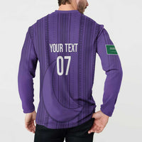 Purple long-sleeve soccer sweatshirt with back "YOUR TEXT" and "07" print