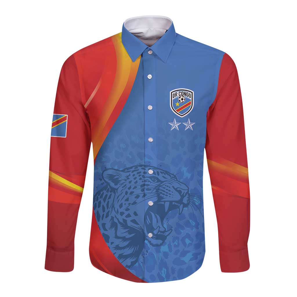 DR Congo Football 2026 Les Leopards Custom Long Sleeve Button Shirt Glory Upon Glory - Wonder Print Shop