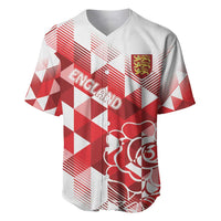 Baseball jersey with red-and-white geometric design, England text and crest on chest