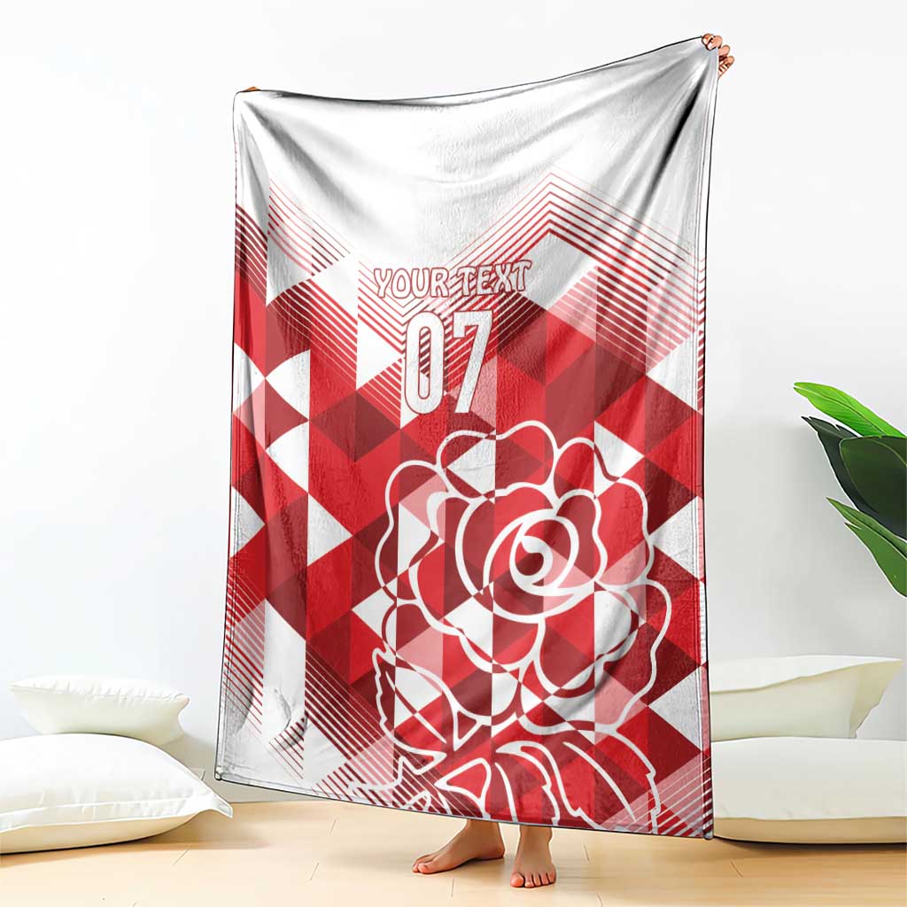 Red and white rose design custom blanket with geometric shapes and YOUR TEXT 07
