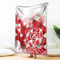 Red and white rose design custom blanket with geometric shapes and YOUR TEXT 07