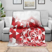 Red and white custom throw blanket featuring rose outline and YOUR TEXT 07