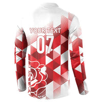 White and red back-print sweatshirt with YOUR TEXT and 07, rose graphic
