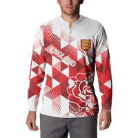 White and red button-front sweatshirt with England crest and rose graphic, full front