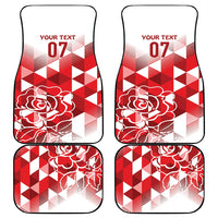Custom car floor mats set of 4: red/white geometric rose, "YOUR TEXT 07"