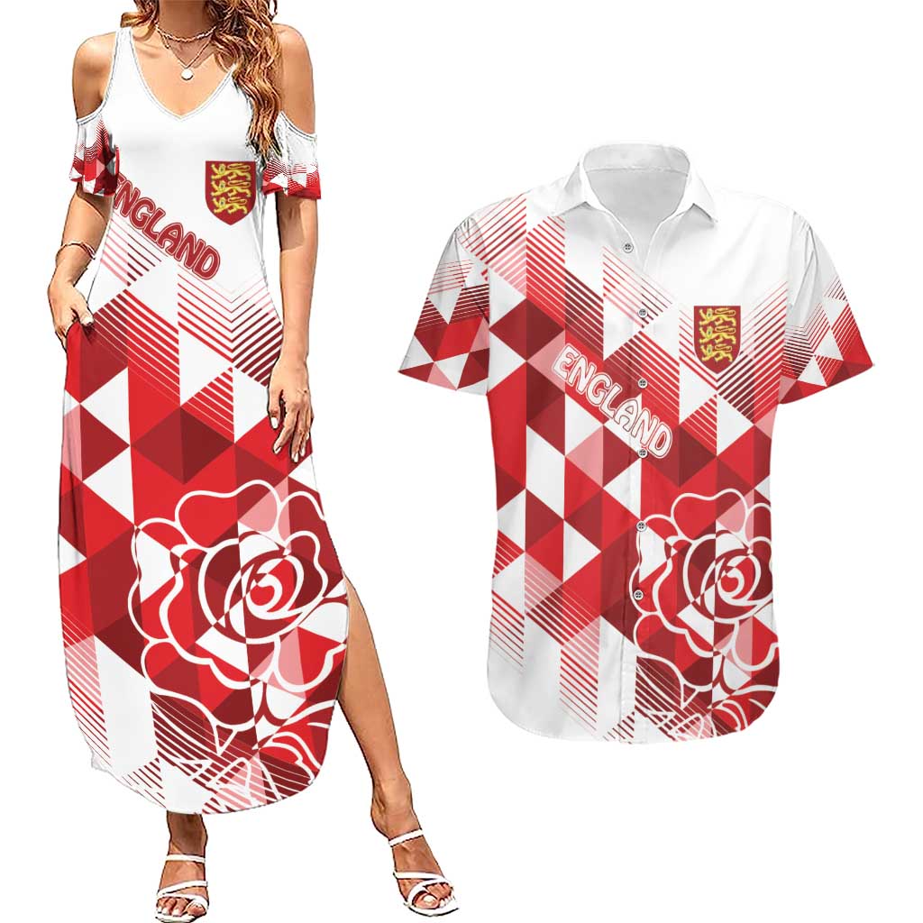 England Rugby Custom Couples Matching Summer Maxi Dress and Hawaiian Shirt Crystalised Red Rose