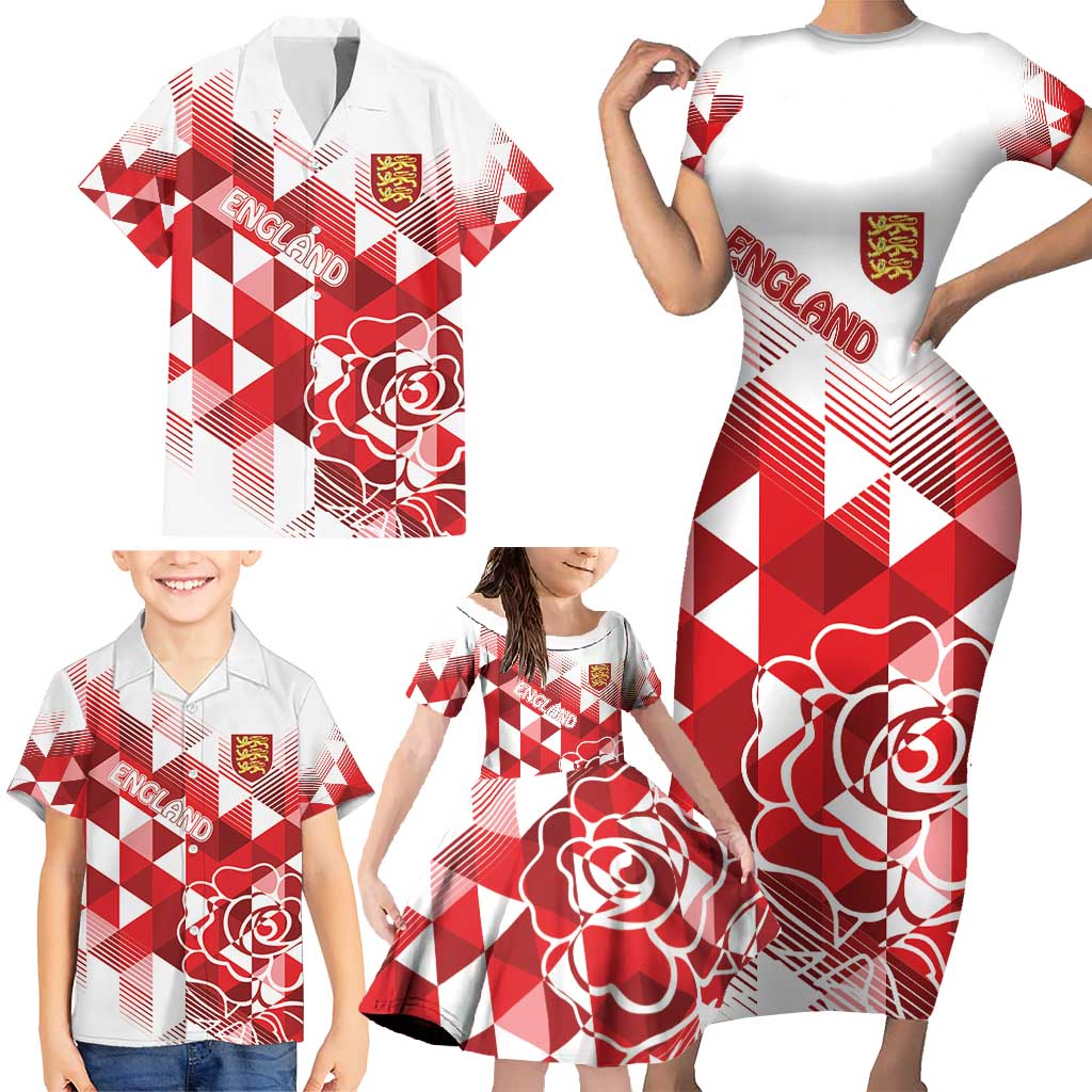 England Rugby Custom Family Matching Short Sleeve Bodycon Dress and Hawaiian Shirt Crystalised Red Rose - Wonder Print Shop