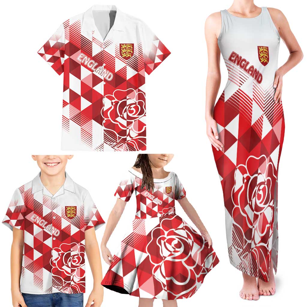 England Rugby Custom Family Matching Tank Maxi Dress and Hawaiian Shirt Crystalised Red Rose - Wonder Print Shop