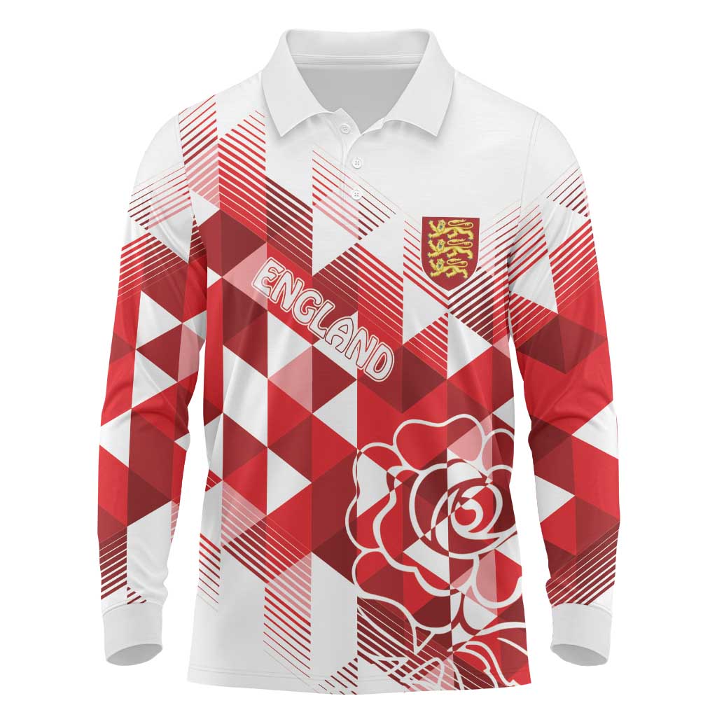 England Rugby Custom Long Sleeve Polo Shirt Crystalised Red Rose - Wonder Print Shop