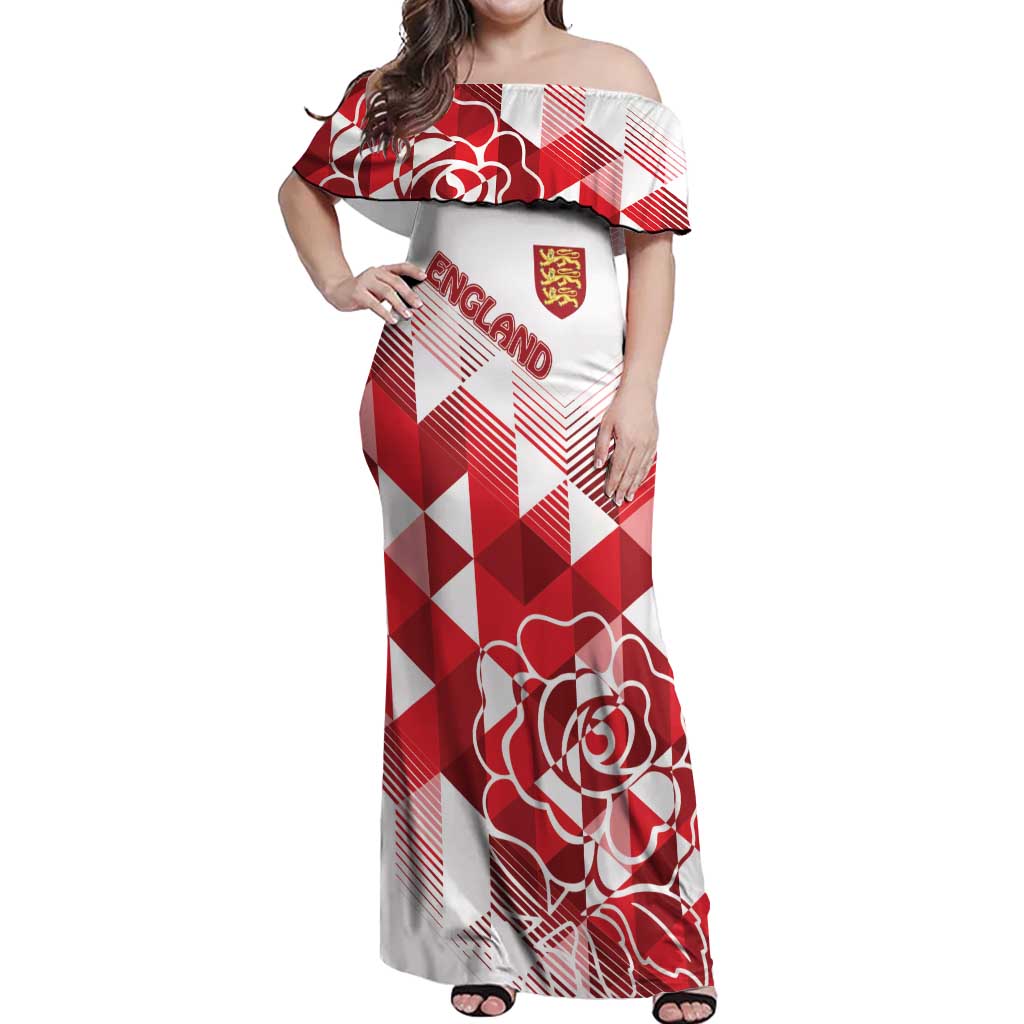 England Rugby Custom Off Shoulder Maxi Dress Crystalised Red Rose - Wonder Print Shop