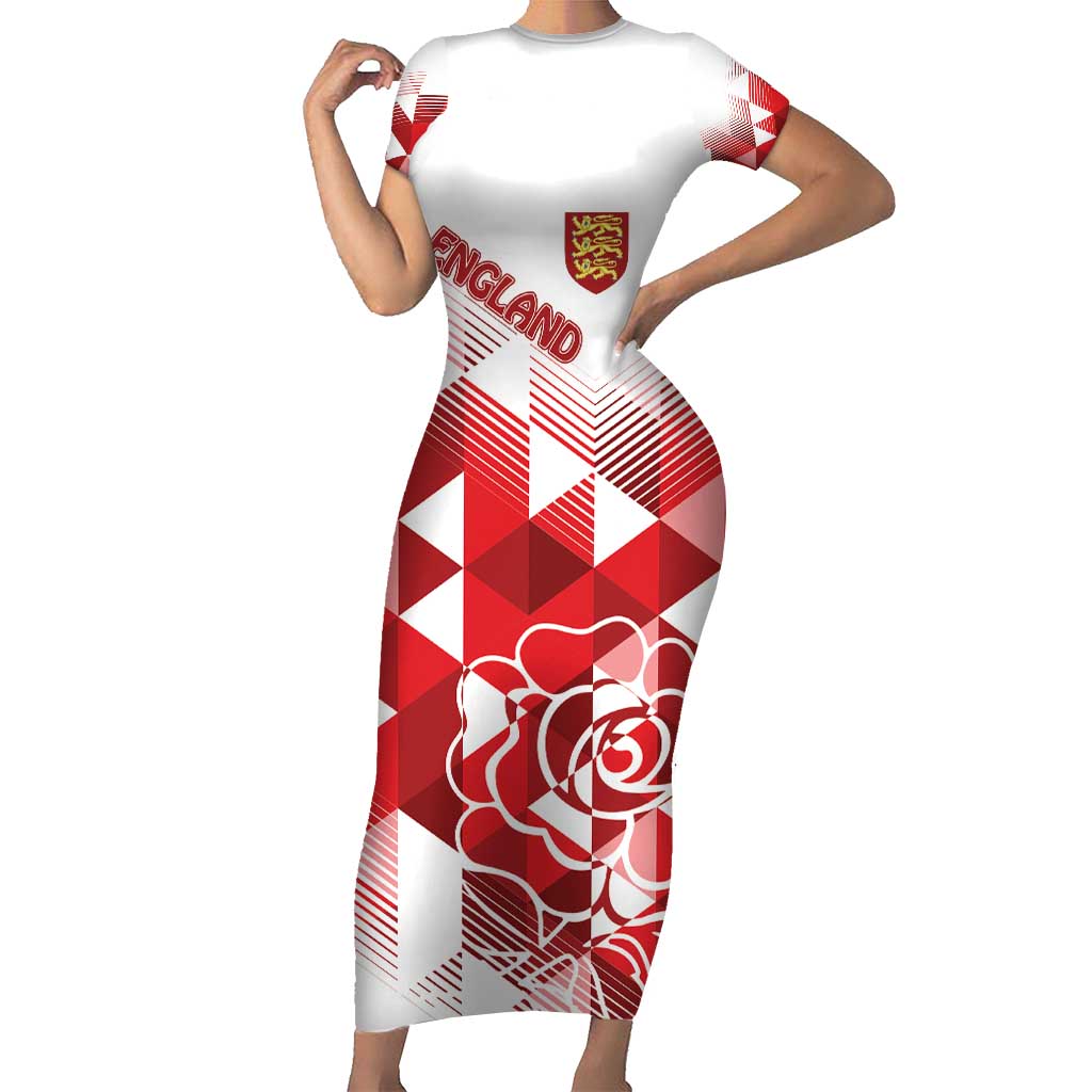 England Rugby Custom Short Sleeve Bodycon Dress Crystalised Red Rose