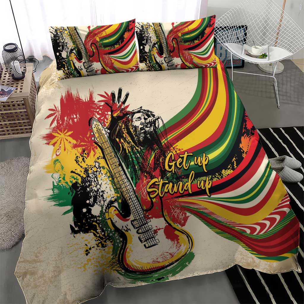 Reggae Soul B.Marley Grungy Bedding Set Get Up Stand Up - Wonder Print Shop
