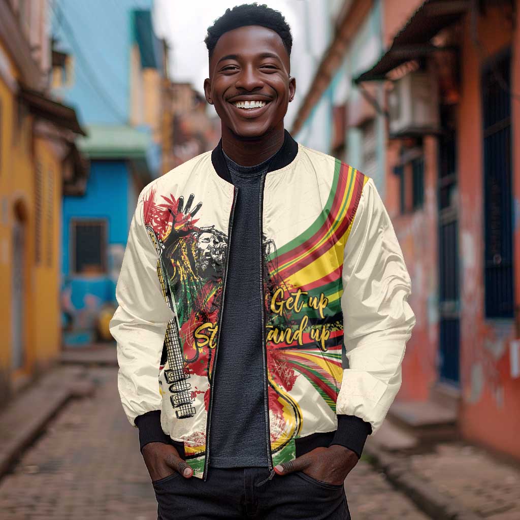 Reggae Soul B.Marley Grungy Bomber Jacket Get Up Stand Up - Wonder Print Shop