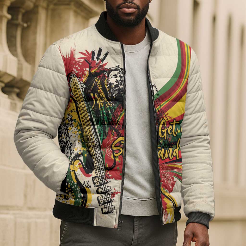 Reggae Soul B.Marley Grungy Bomber Puffer Jacket Get Up Stand Up - Wonder Print Shop