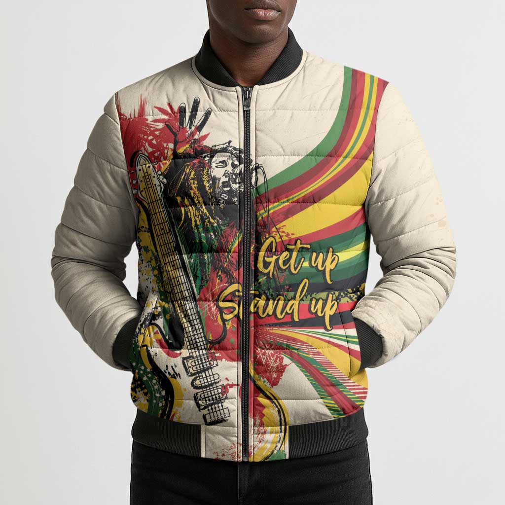 Reggae Soul B.Marley Grungy Bomber Puffer Jacket Get Up Stand Up - Wonder Print Shop