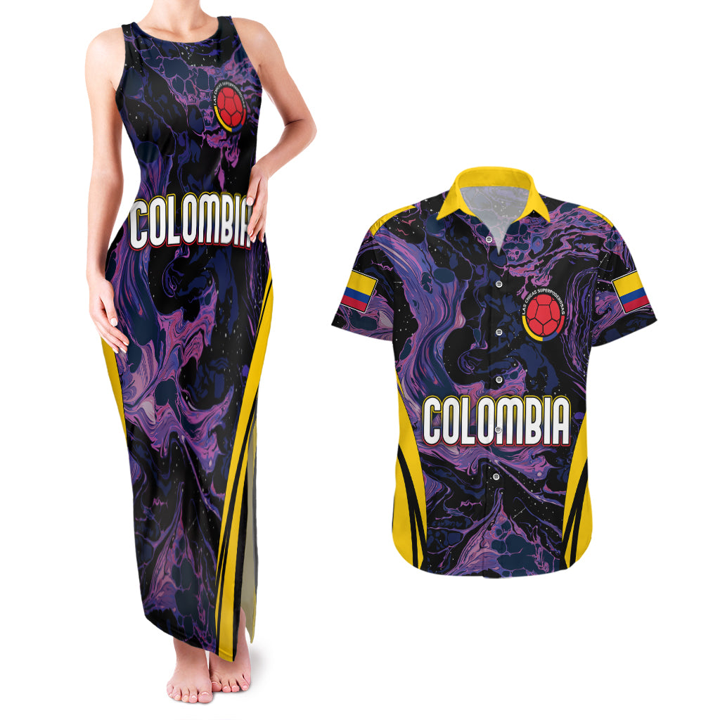 Personalised Colombia Football Couples Matching Tank Maxi Dress And Hawaiian Shirt World Cup 2023 Cano Cristales River Style LT7 - Wonder Print Shop