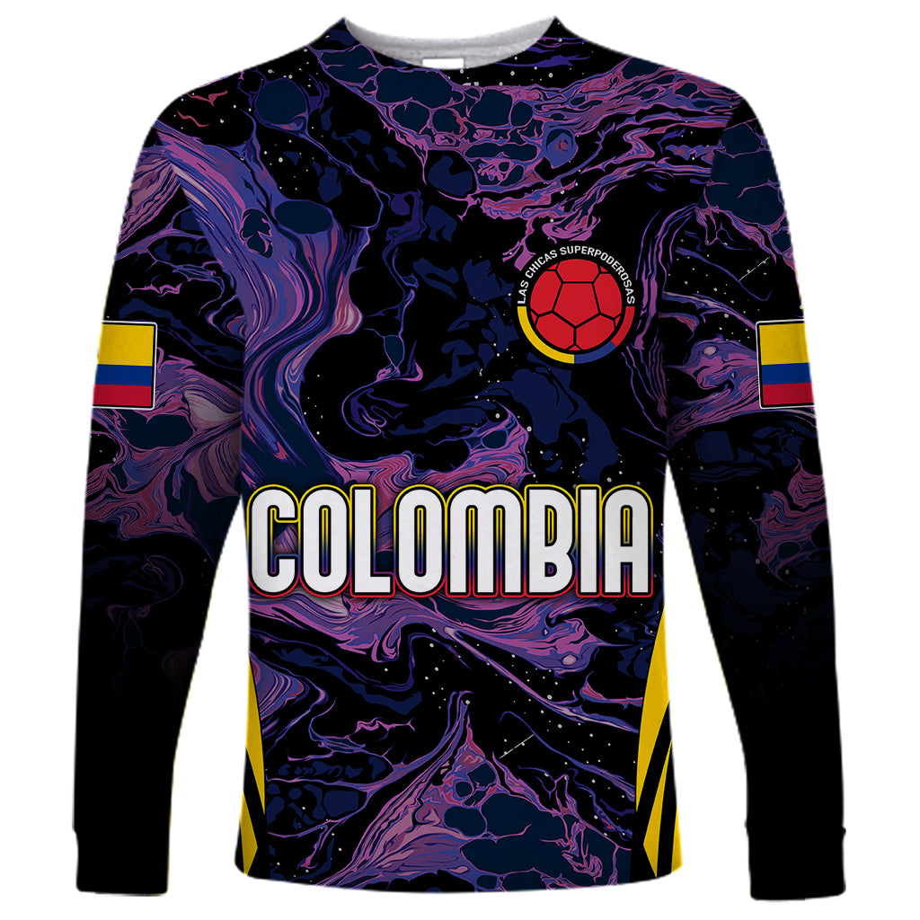 Personalised Colombia Football Long Sleeve Shirt World Cup 2023 Cano Cristales River Style - Wonder Print Shop