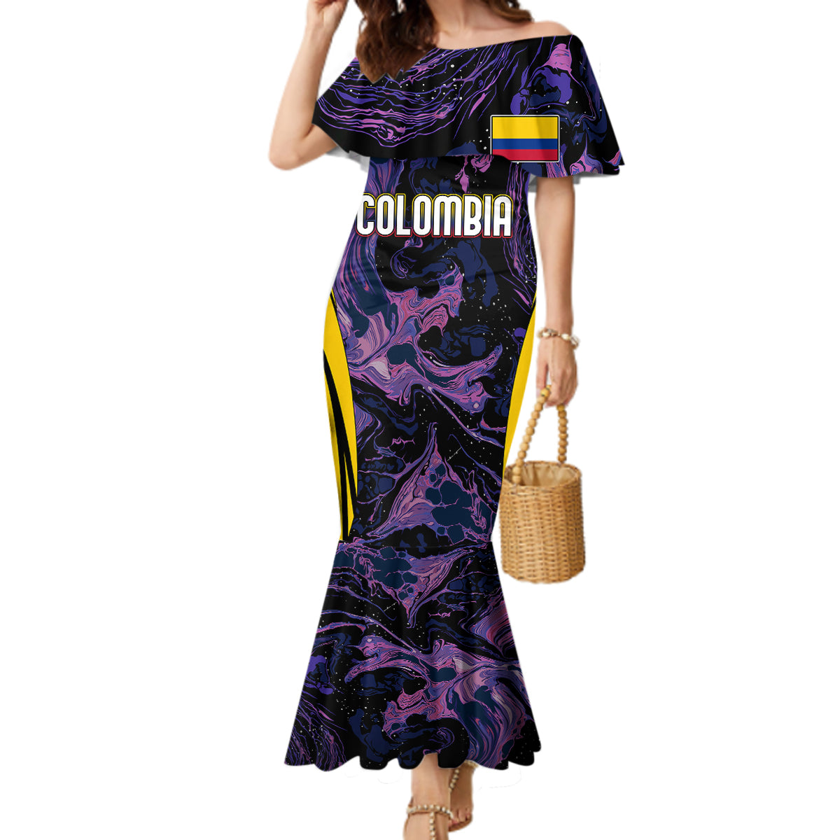 Personalised Colombia Football Mermaid Dress World Cup 2023 Cano Cristales River Style - Wonder Print Shop