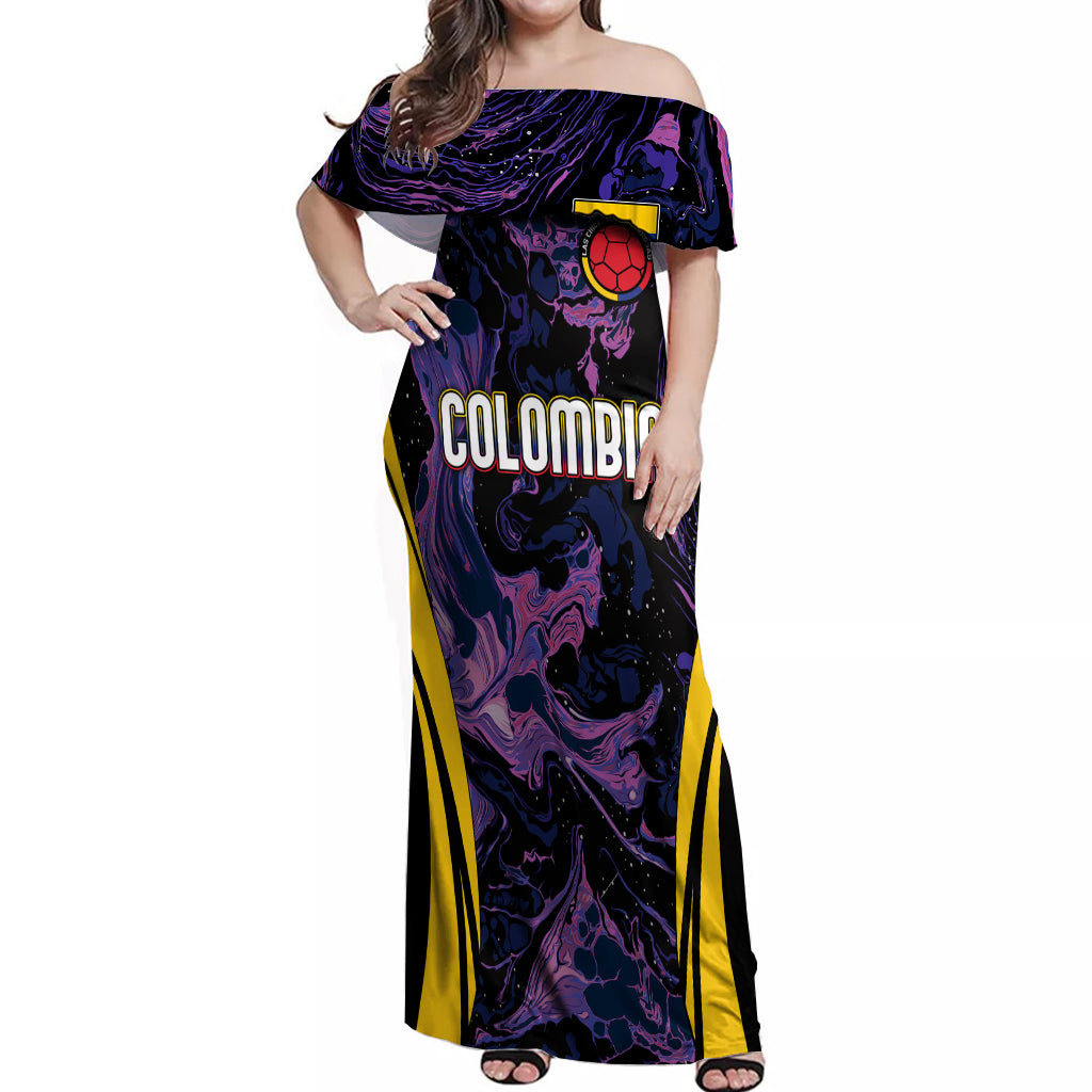 Personalised Colombia Football Off Shoulder Maxi Dress World Cup 2023 Cano Cristales River Style - Wonder Print Shop