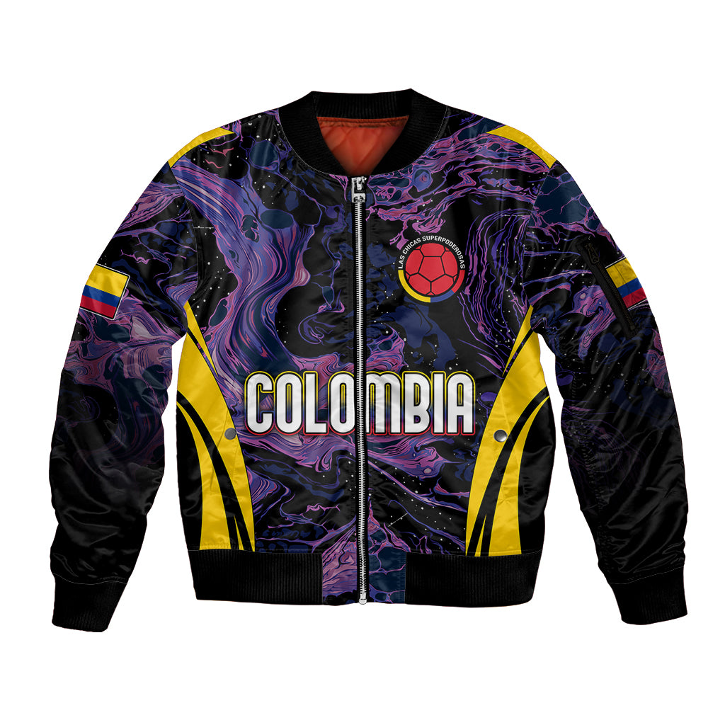 Personalised Colombia Football Sleeve Zip Bomber Jacket World Cup 2023 Cano Cristales River Style - Wonder Print Shop