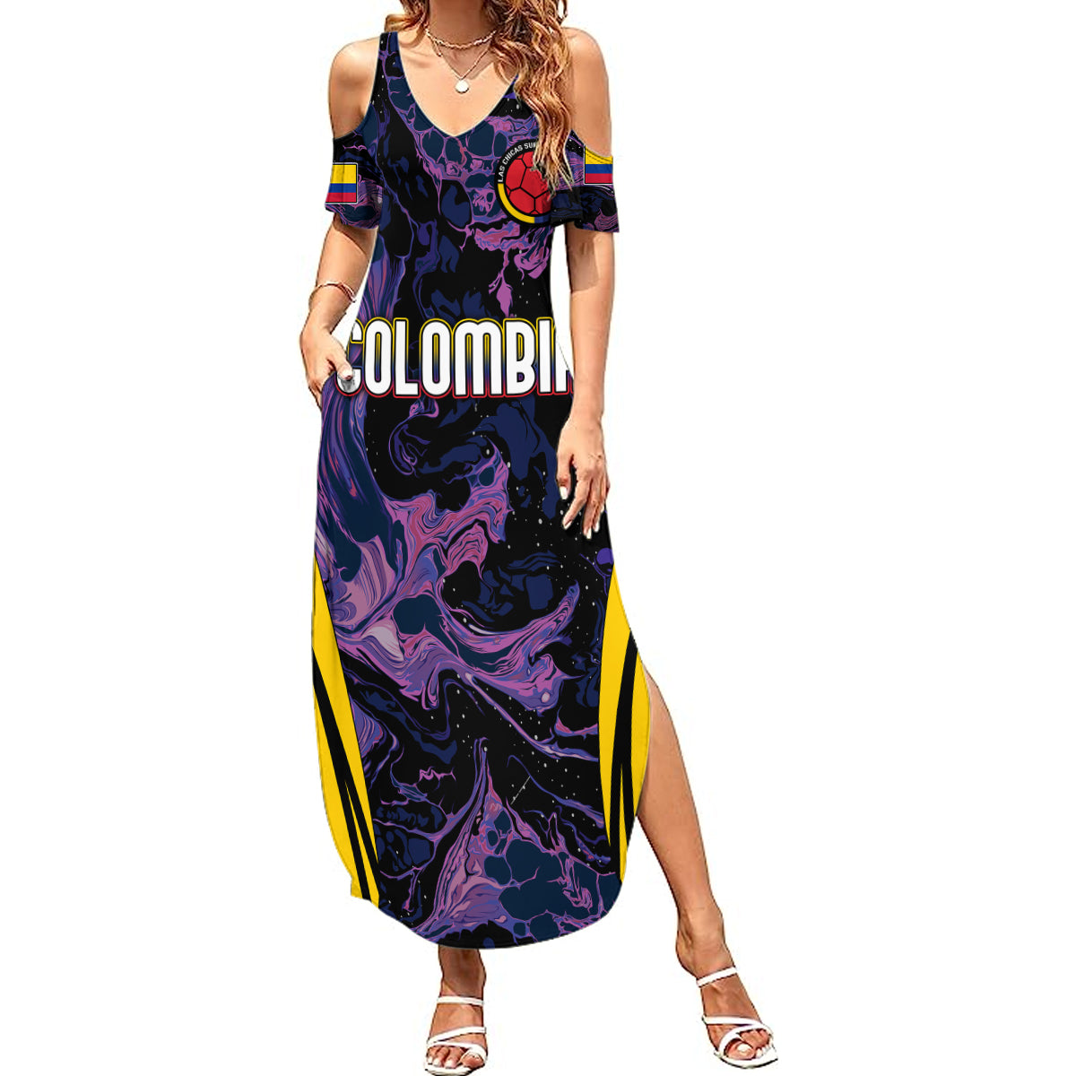 Personalised Colombia Football Summer Maxi Dress World Cup 2023 Cano Cristales River Style - Wonder Print Shop