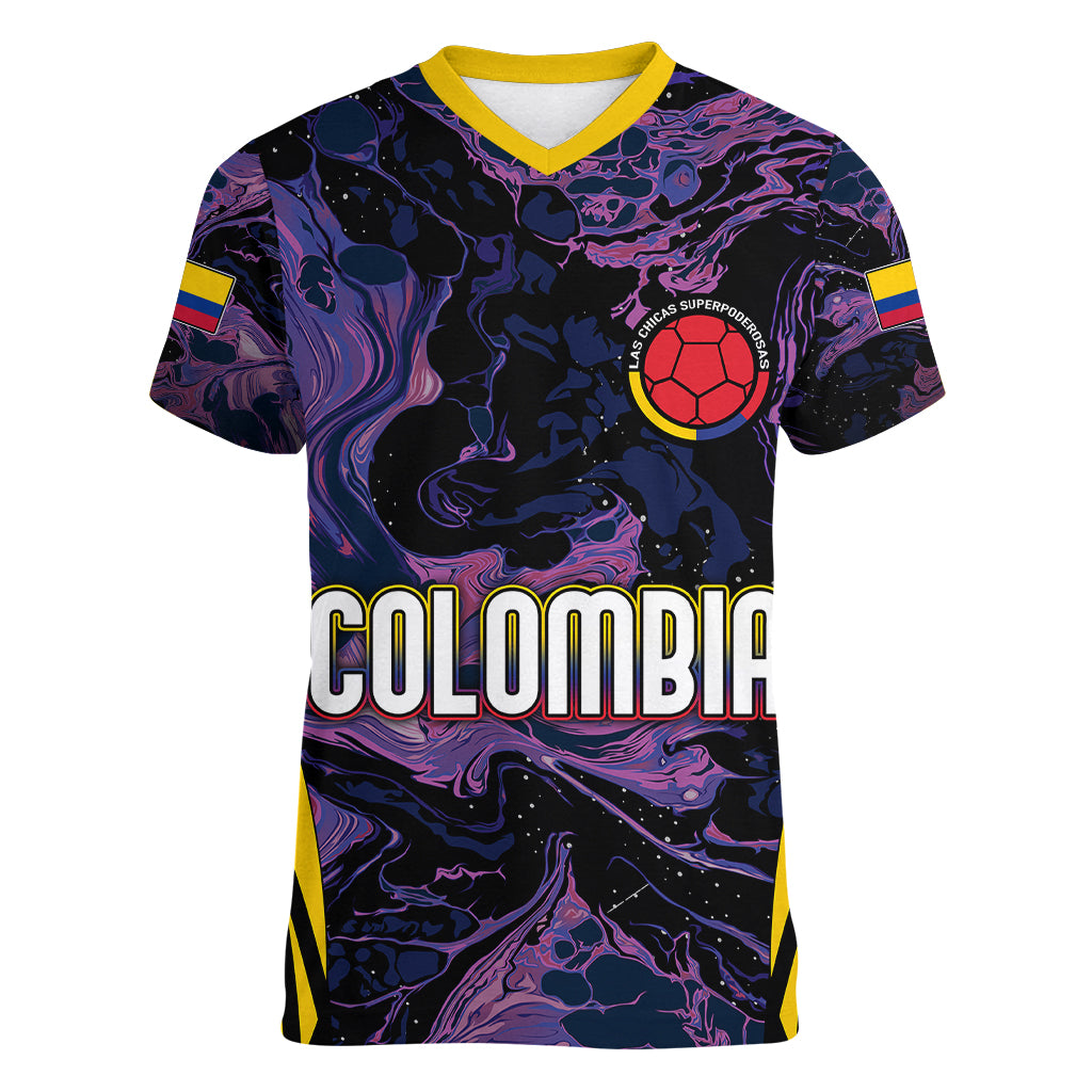 Personalised Colombia Football Women V Neck T Shirt World Cup 2023 Cano Cristales River Style - Wonder Print Shop