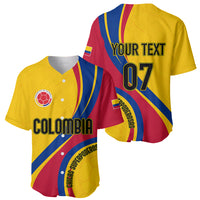 Yellow and red Colombia jersey with blue stripes, plus back view 'YOUR TEXT' 07