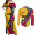 Personalised Colombia Football Couples Matching Off Shoulder Maxi Dress and Long Sleeve Button Shirts World Cup 2023 Chicas Superpoderosas LT7 - Wonder Print Shop