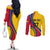 personalised-colombia-football-couples-matching-off-the-shoulder-long-sleeve-dress-and-long-sleeve-button-shirts-world-cup-2023-chicas-superpoderosas