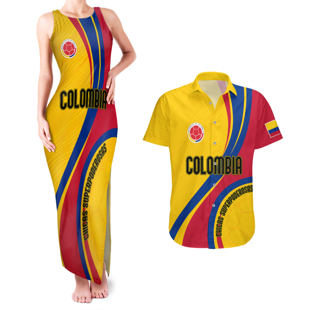 Personalised Colombia Football Couples Matching Tank Maxi Dress And Hawaiian Shirt World Cup 2023 Chicas Superpoderosas LT7 - Wonder Print Shop