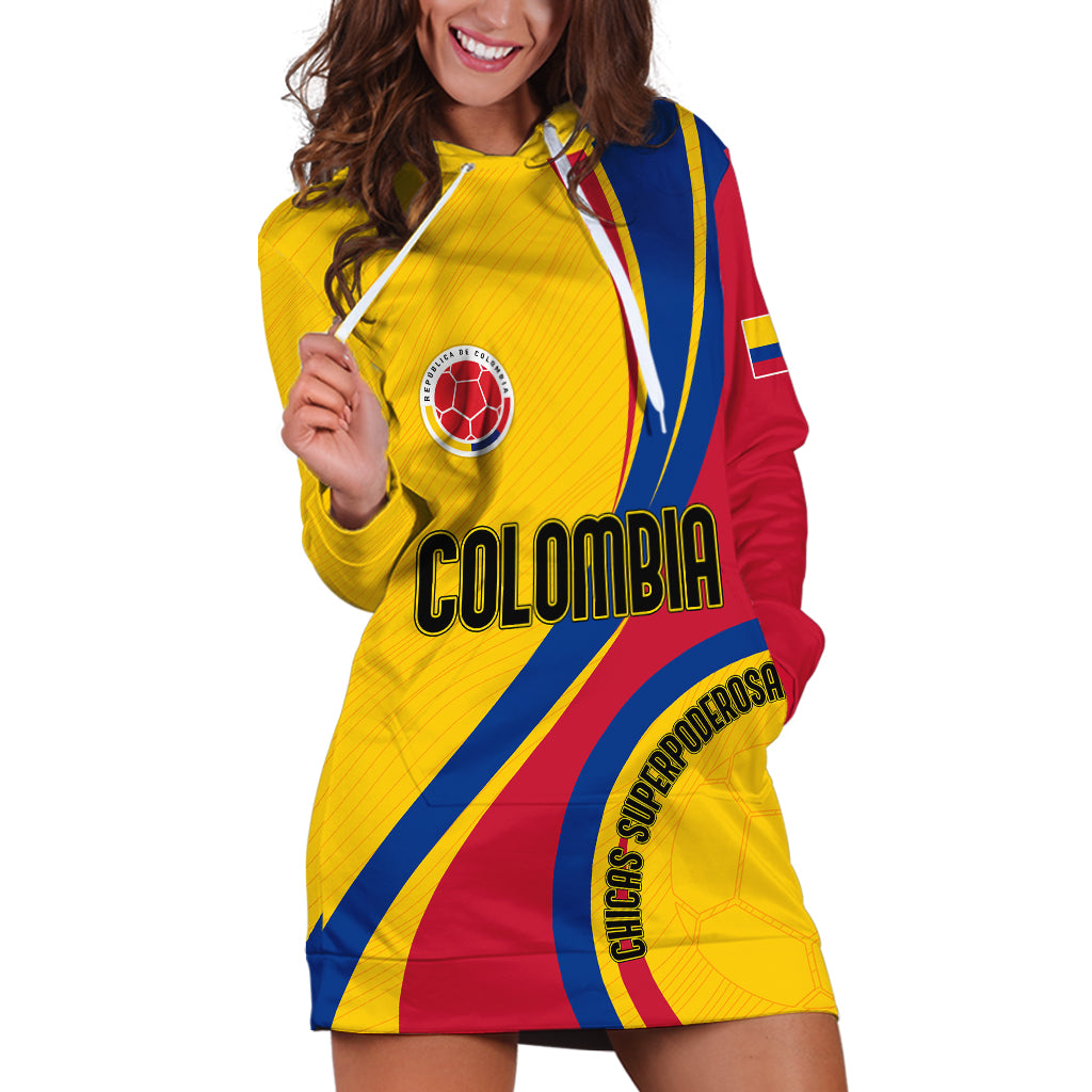 Personalised Colombia Football Hoodie Dress World Cup 2023 Chicas Superpoderosas - Wonder Print Shop