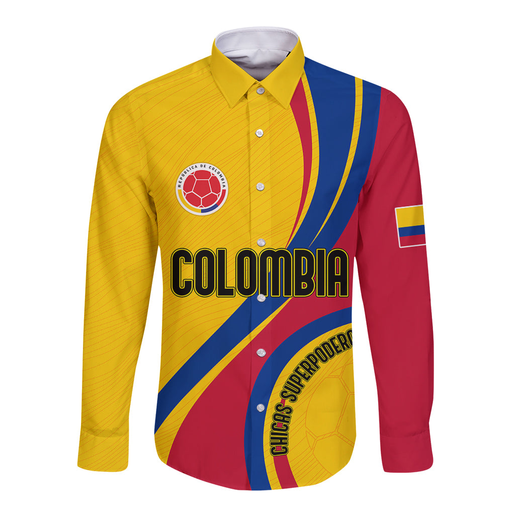 Yellow/red football long-sleeve button shirt with COLOMBIA front graphic