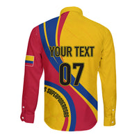 Yellow/red football long-sleeve button shirt, back print 'YOUR TEXT 07'