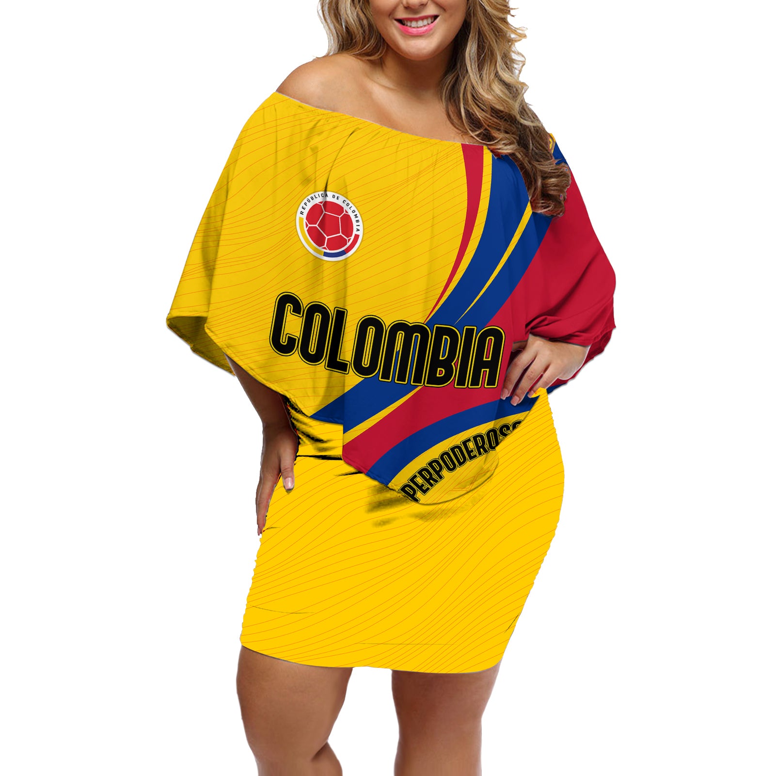 Colombia Football Off Shoulder Short Dress World Cup 2023 Chicas Superpoderosas - Wonder Print Shop