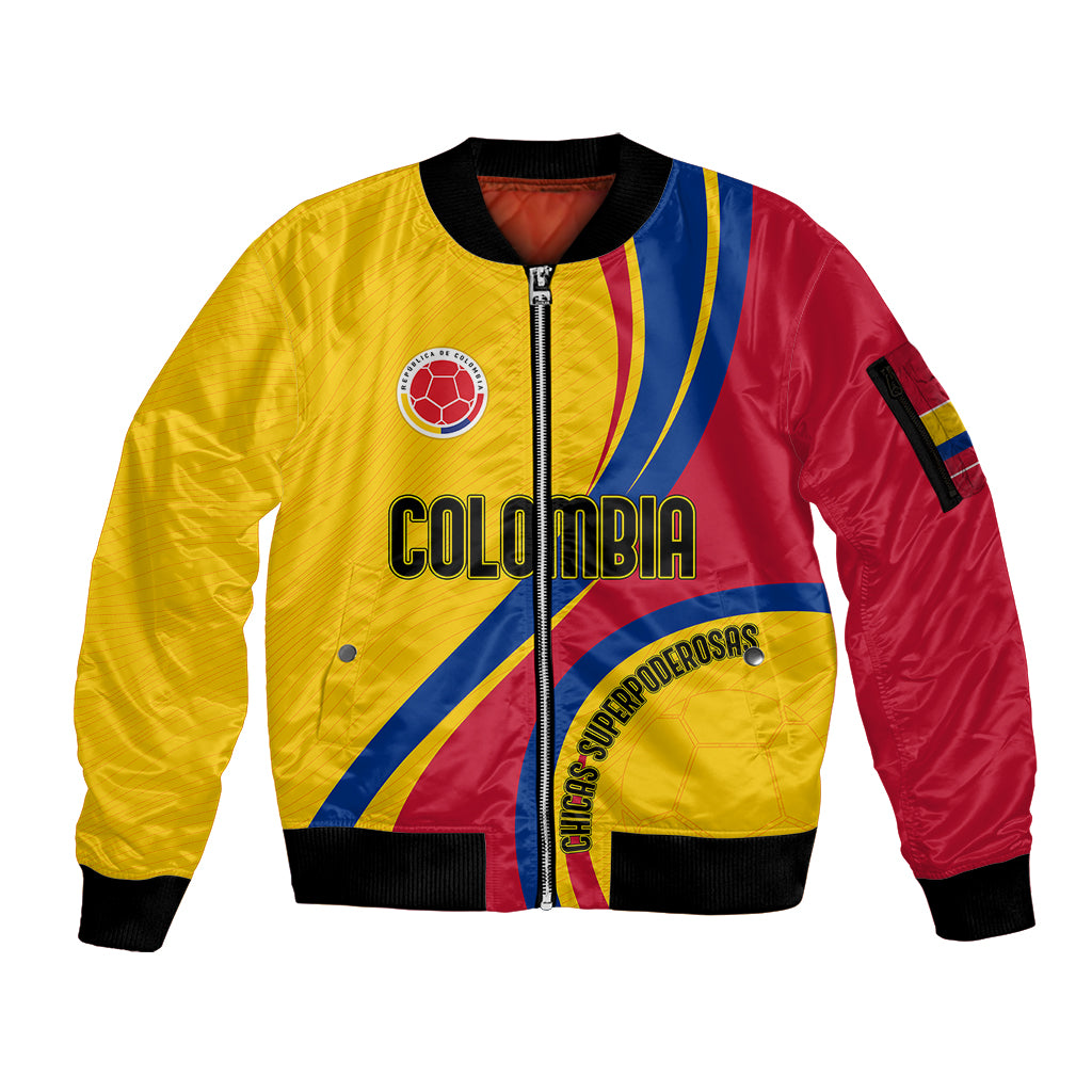 Personalised Colombia Football Sleeve Zip Bomber Jacket World Cup 2023 Chicas Superpoderosas - Wonder Print Shop