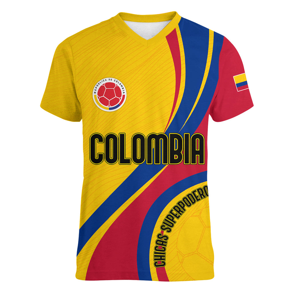 personalised-colombia-football-women-v-neck-t-shirt-world-cup-2023-chicas-superpoderosas