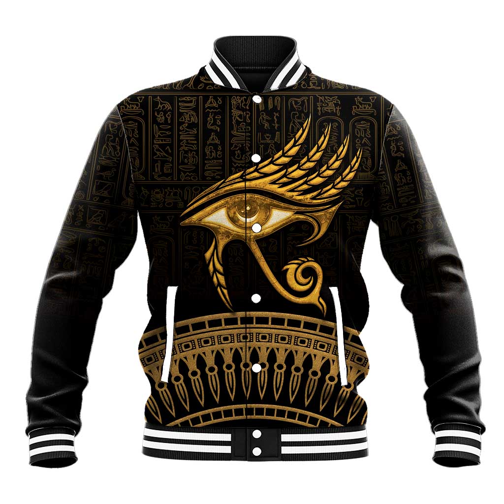 Ancient Egypt Eye of Horus Baseball Jacket Gold Intricate Feathers